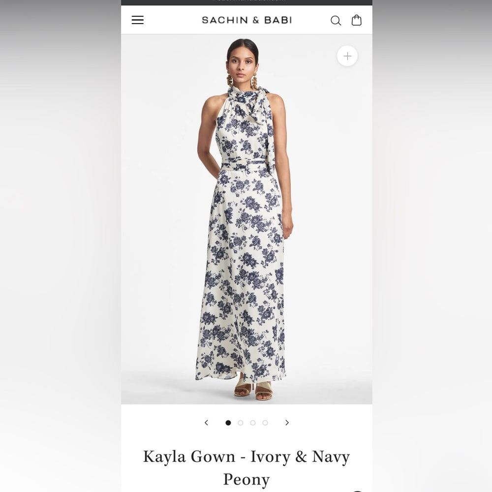NWT Sachin + Babi Kayla Gown Navy Peony Pattern